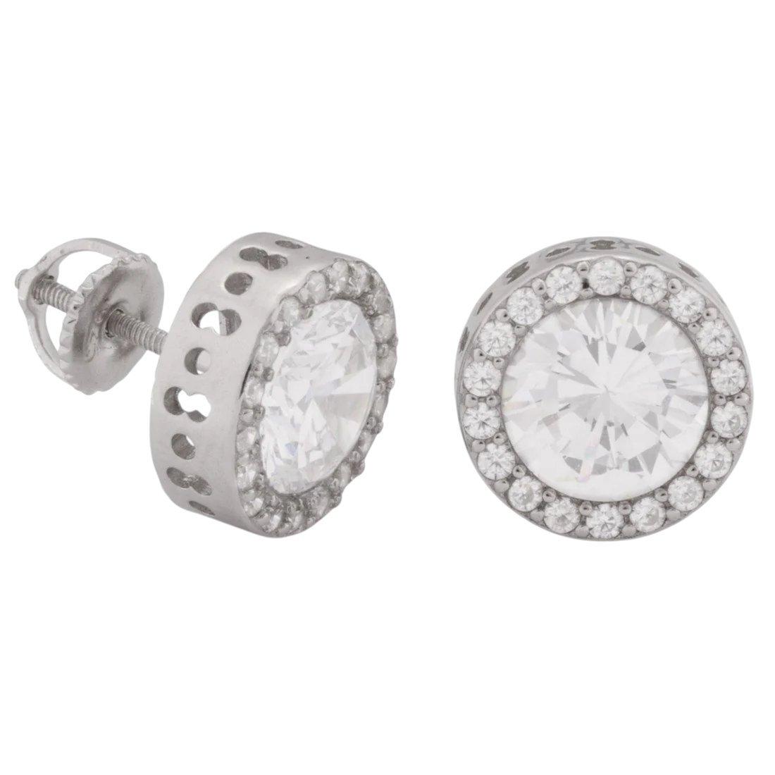 King Ice Button Stud Earrings - WHITE GOLD